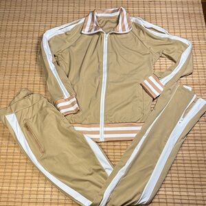 Tan and White Track Pants & Jacket Set